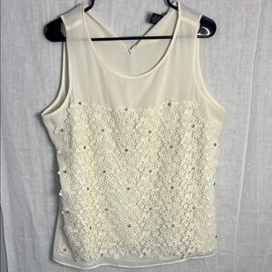 Ann Taylor Cream Embellished Sleeveless Top